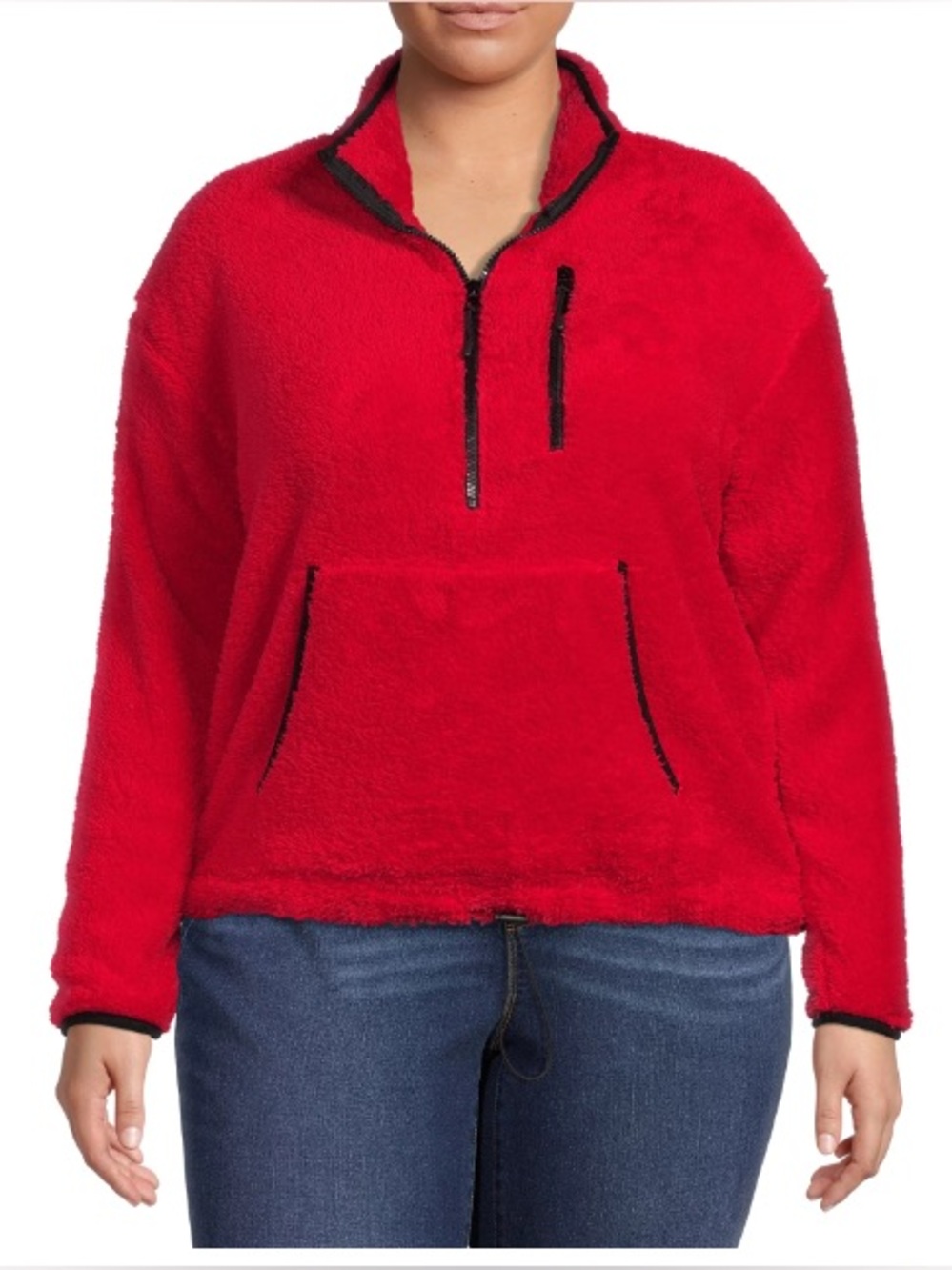 No Boundaries XXXL (21) Women’s Juniors Plush Fleece Quarter Pullover Red